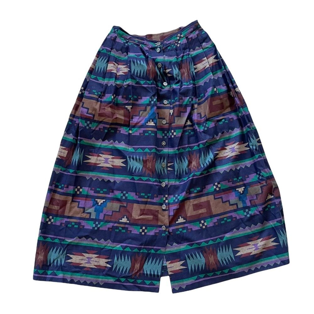 Kenneth Gordon Southwestern Skirt Button Down Peasant Cotton Vintage 1980s 10